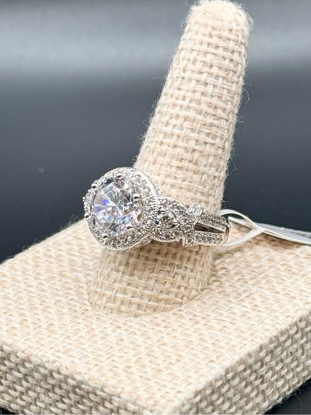 Suzy Levian .925 Sterling Silver Round Cubic Zirconia French Filigree Ring